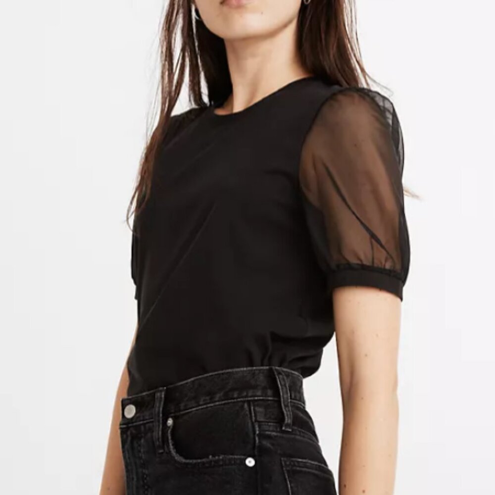 NWT Madewell Sheer-Sleeve Knit Top